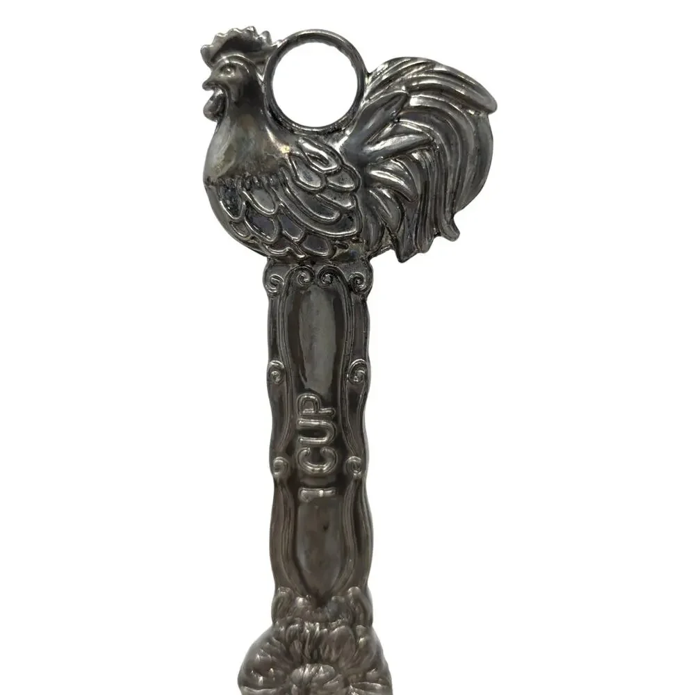Rooster Measuring Cups Set of 4 Silver Tone Farmhouse Kitchen Decor